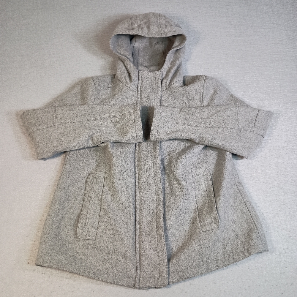 J.Crew Melton Wool Women's Sz 4 Gray Duffle Full Zip Hooded Old Money Coat